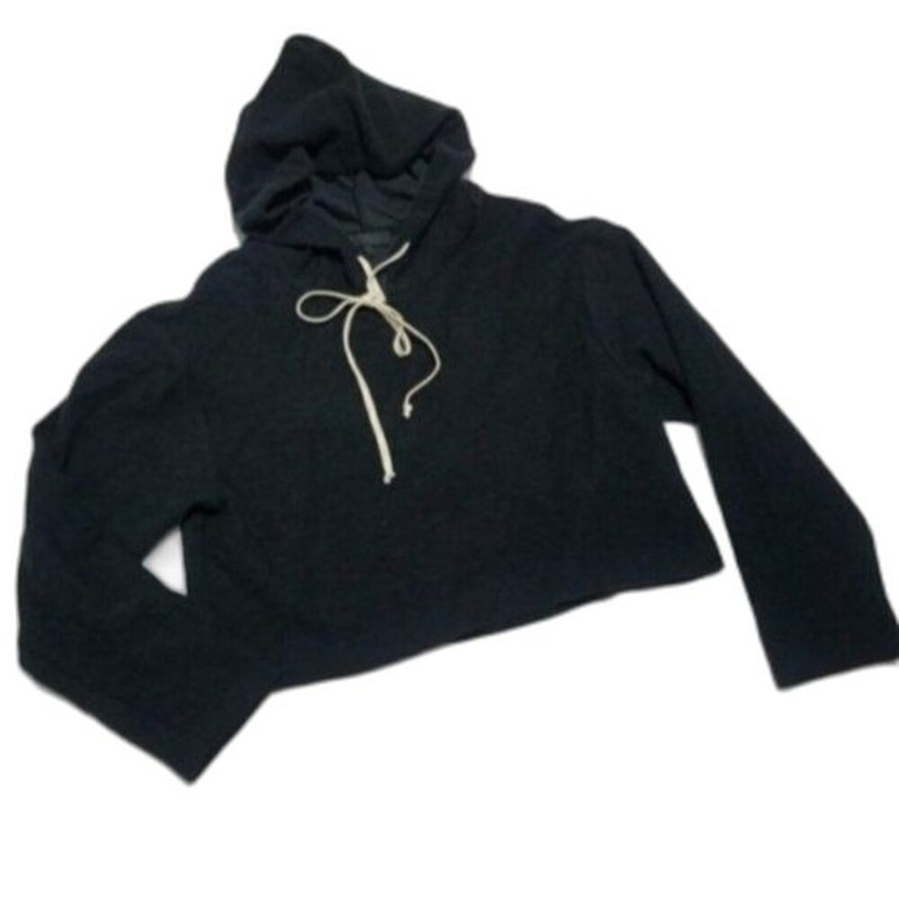 The Range hoodie sweatshirt XS solid black terry cloth cropped